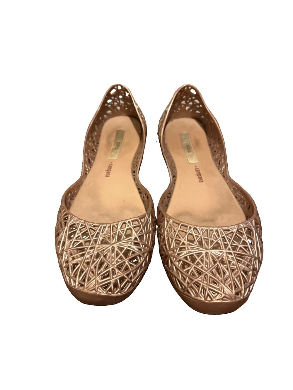 Melissa Women’s Rose Gold Laser-Cut Jelly Flats Sz 9